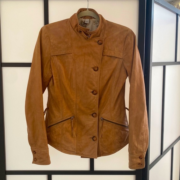 Leather camel motto jacket - Picture 2 of 10